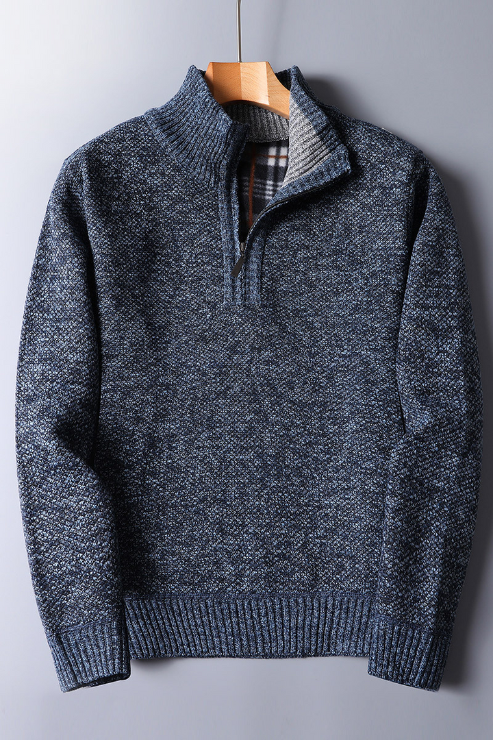 Men's Knit Quarter Zip Jumper Wool Mix Mock Neck Sweater