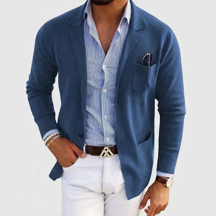 Men's Knit Lapel-Collar Pocket Blazer