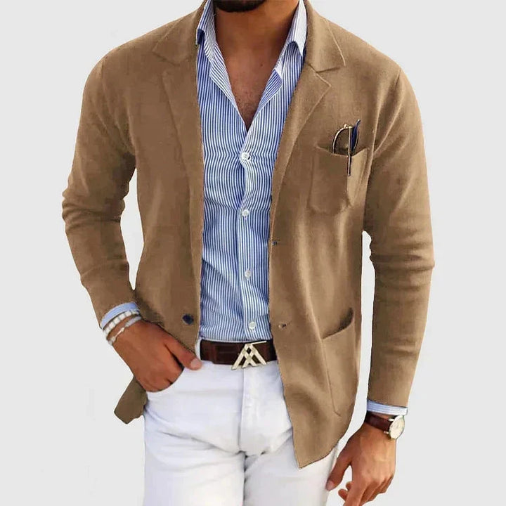 Men's Knit Lapel-Collar Pocket Blazer