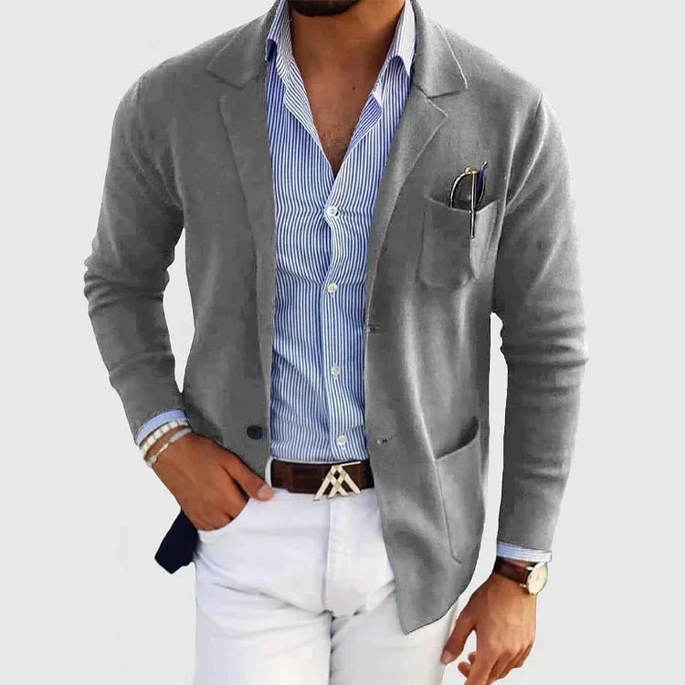 Men's Knit Lapel-Collar Pocket Blazer