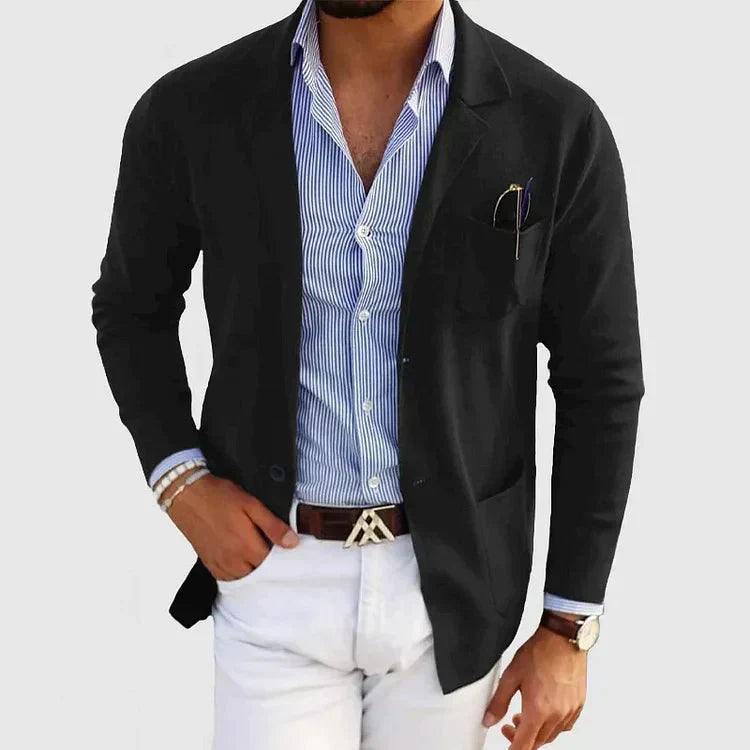 Men's Knit Lapel-Collar Pocket Blazer