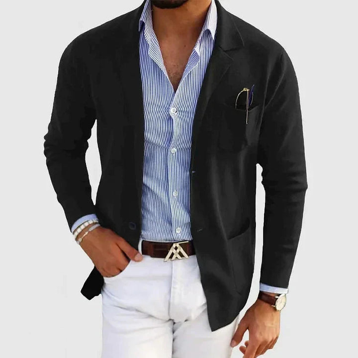 Men's Knit Lapel-Collar Pocket Blazer
