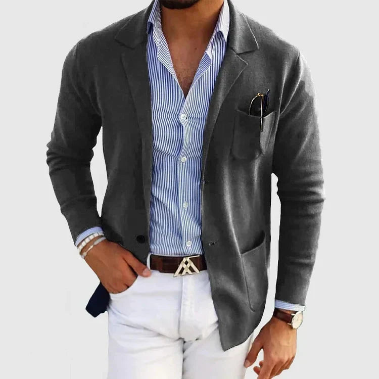 Men's Knit Lapel-Collar Pocket Blazer