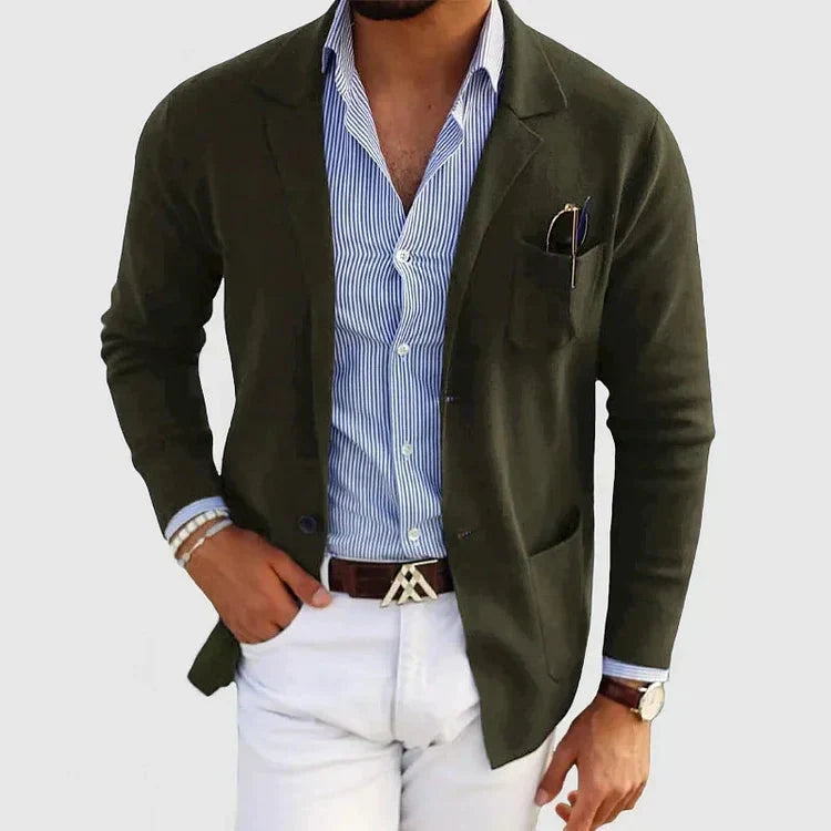 Men's Knit Lapel-Collar Pocket Blazer
