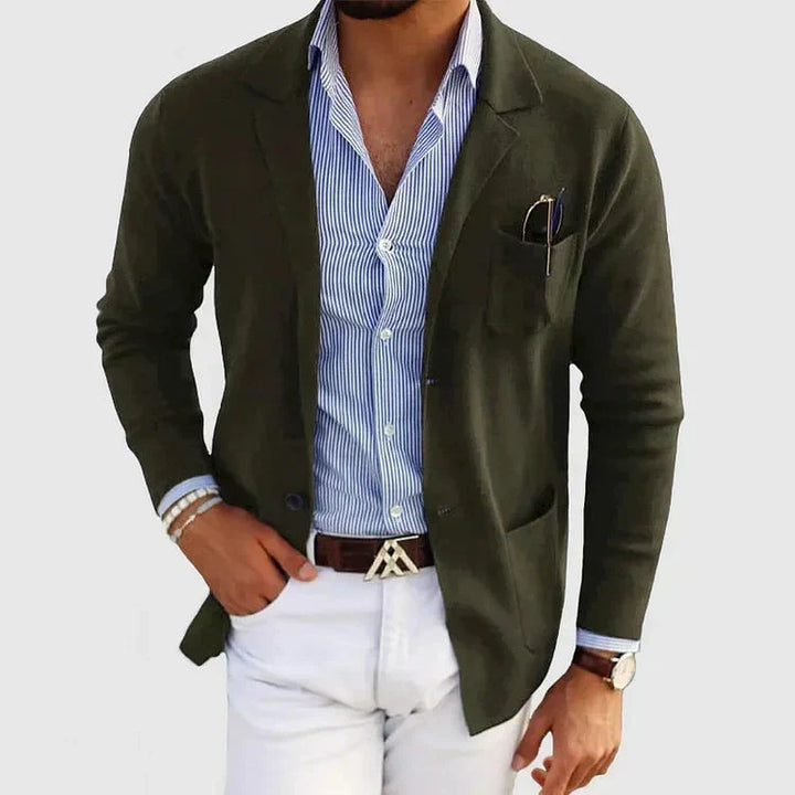 Men's Knit Lapel-Collar Pocket Blazer