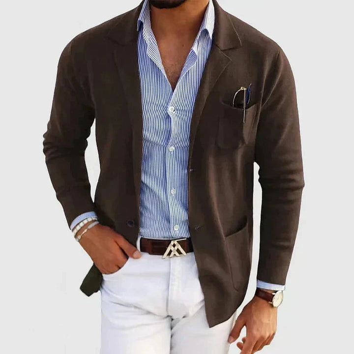 Men's Knit Lapel-Collar Pocket Blazer