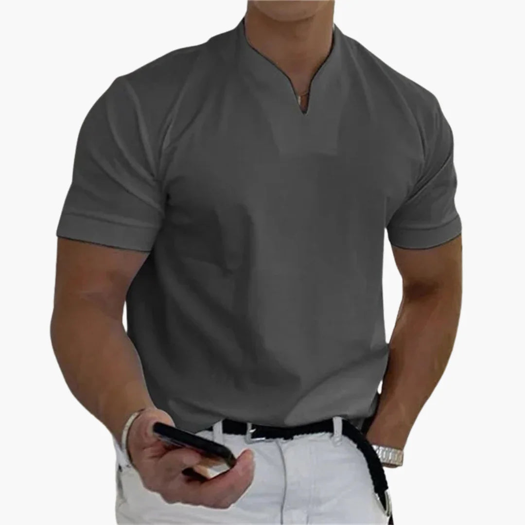 Men's Short Sleeve V-Neck Casual Linen Shirt