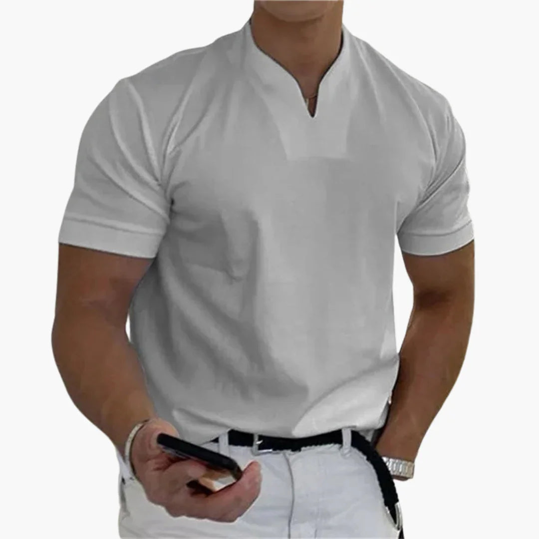 Men's Short Sleeve V-Neck Casual Linen Shirt