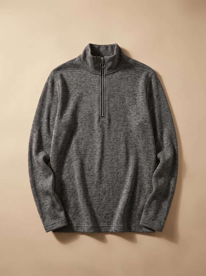 Men's Quarter Zip Knit Pullover Sweater Wool Mix Casual Top