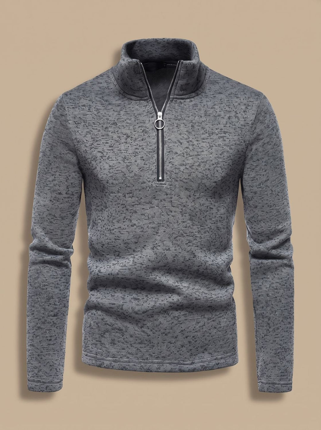 Men's Quarter Zip Knit Pullover Sweater Wool Mix Casual Top