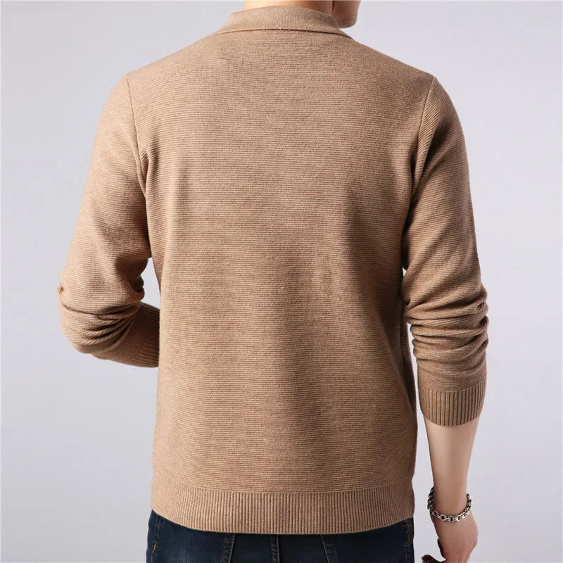Men's Merino Wool Knit Cardigan Sweater Collared Coat Jacket