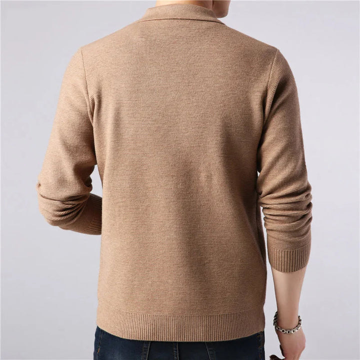 Men's Merino Wool Knit Cardigan Sweater Collared Coat Jacket