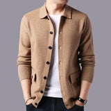 Men's Merino Wool Knit Cardigan Sweater Collared Coat Jacket