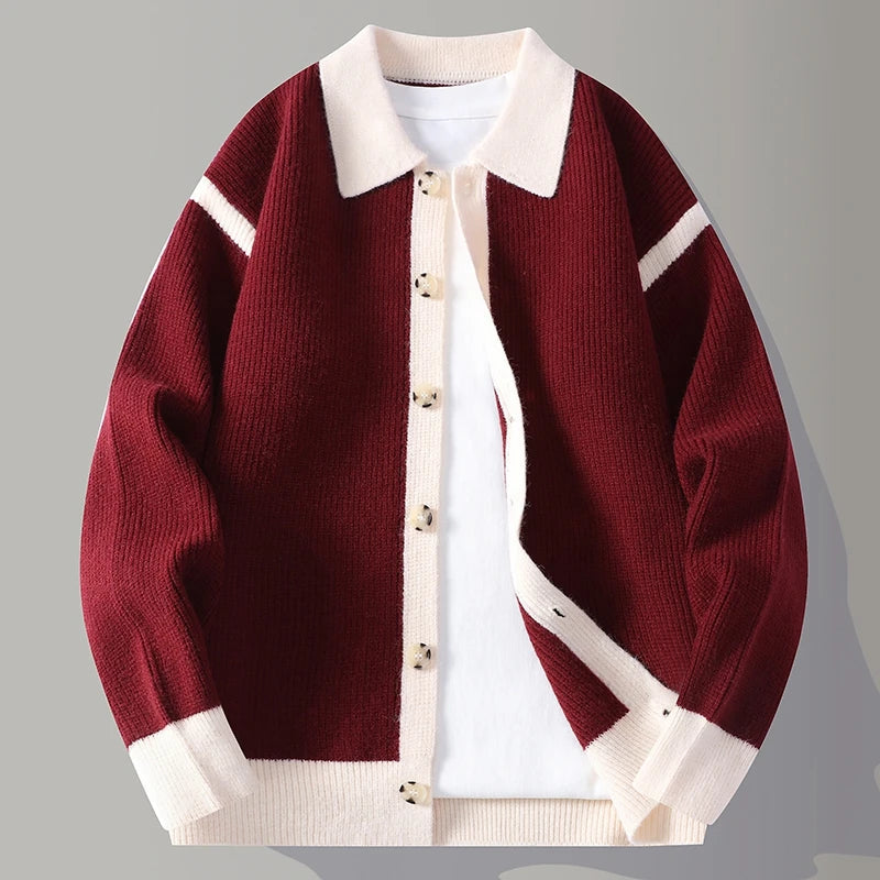 Men's Merino Wool Collared Knit Cardigan Sweater