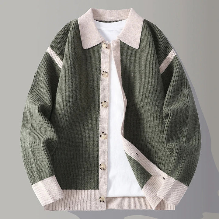 Men's Merino Wool Collared Knit Cardigan Sweater