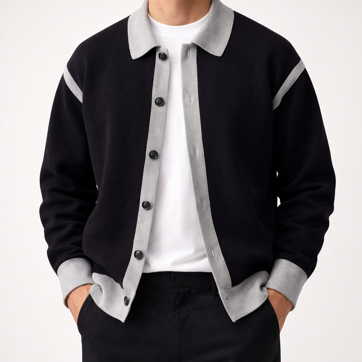 Men's Merino Wool Collared Knit Cardigan Sweater
