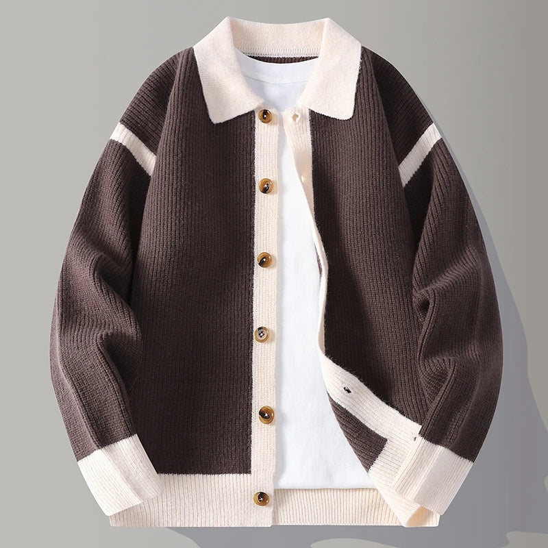 Men's Merino Wool Collared Knit Cardigan Sweater