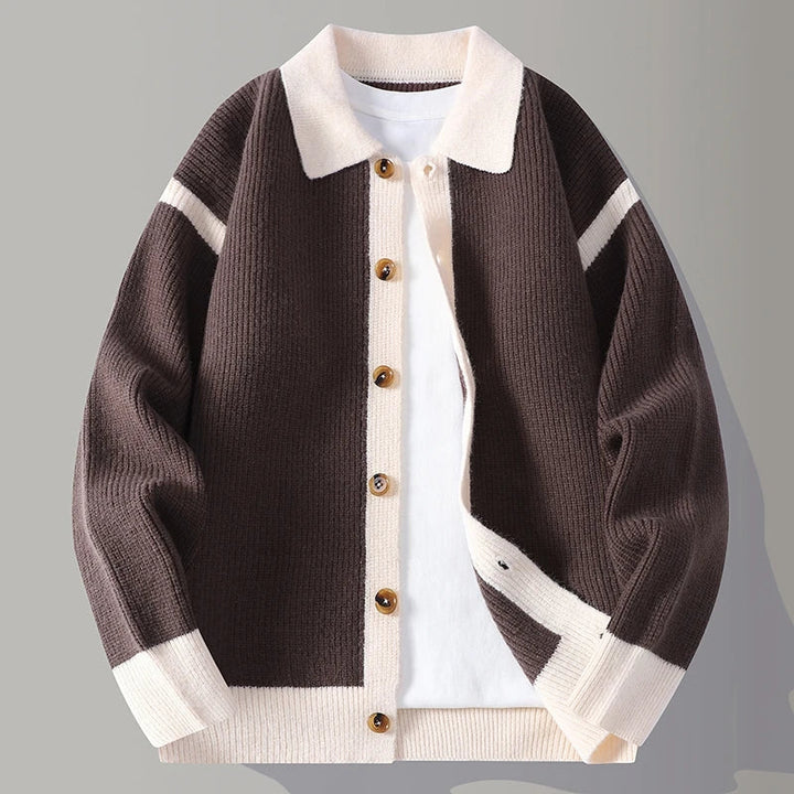 Men's Merino Wool Collared Knit Cardigan Sweater