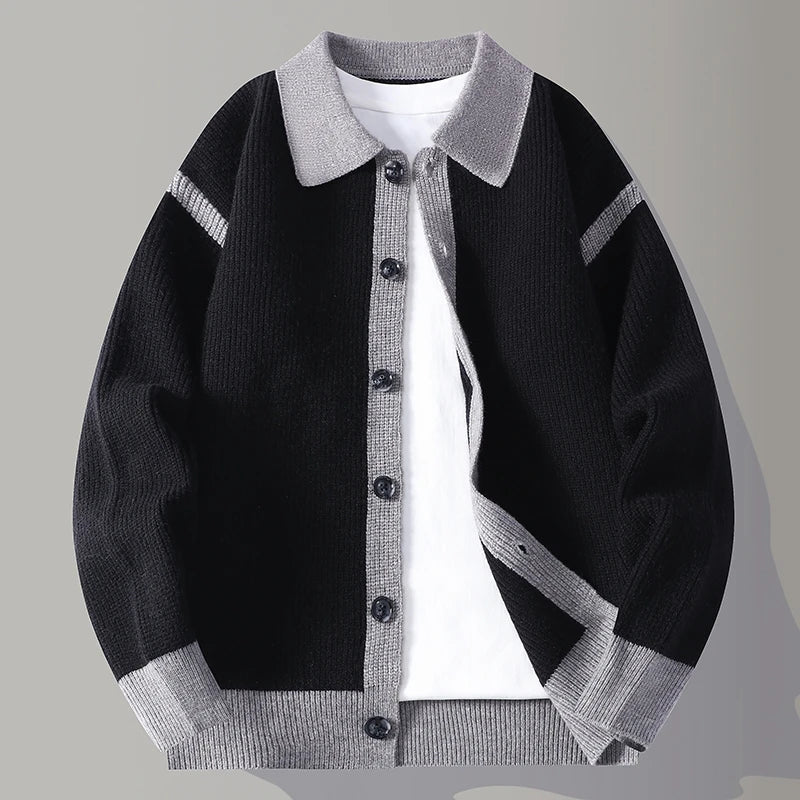 Men's Merino Wool Collared Knit Cardigan Sweater