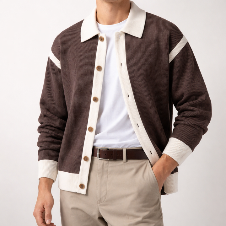 Men's Merino Wool Collared Knit Cardigan Sweater