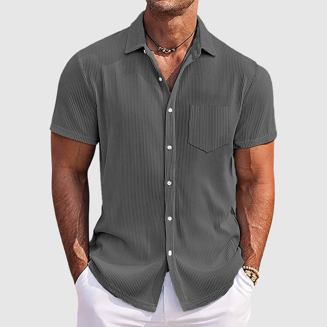 Chemise homme à manches courtes en maille côtelée, col cubain