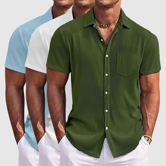 Chemise homme à manches courtes en maille côtelée, col cubain