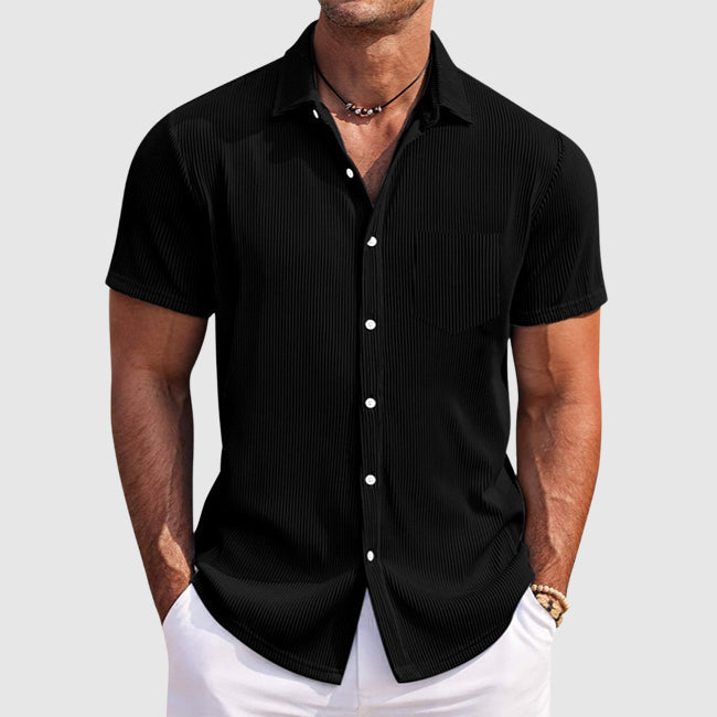 Chemise homme à manches courtes en maille côtelée, col cubain