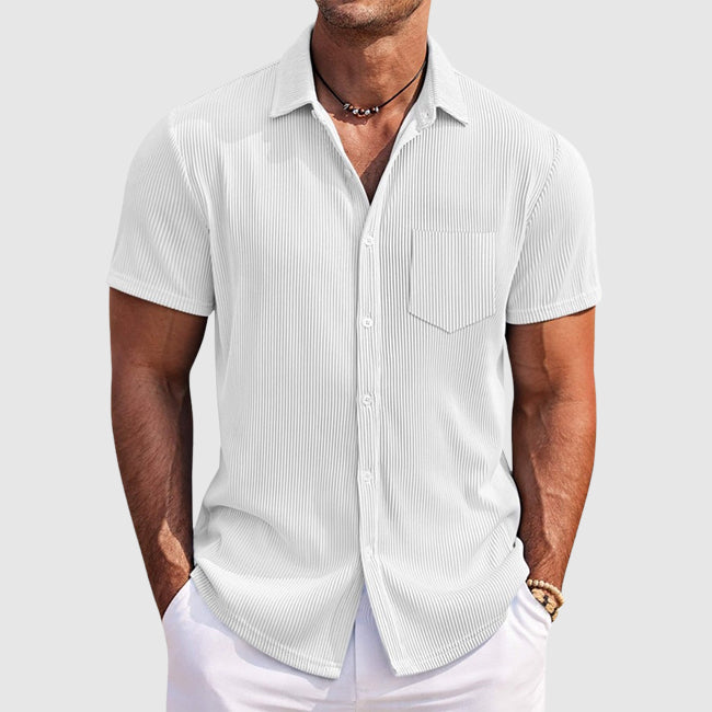 Chemise homme à manches courtes en maille côtelée, col cubain