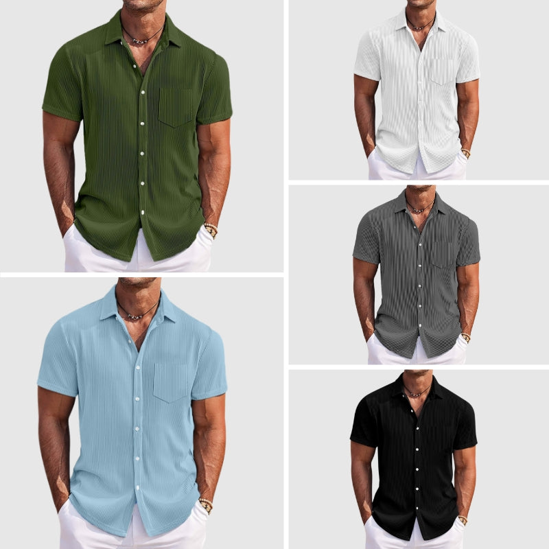 Chemise homme à manches courtes en maille côtelée, col cubain