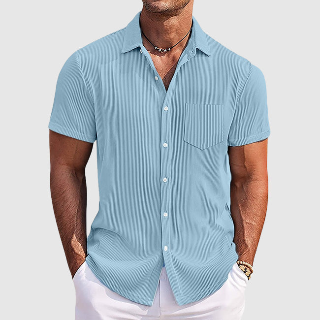 Chemise homme à manches courtes en maille côtelée, col cubain