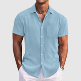 Chemise homme à manches courtes en maille côtelée, col cubain