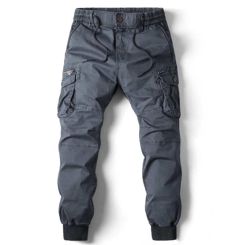 Men's Cargo Pants Leather Joggers Multi-Pocket Trousers