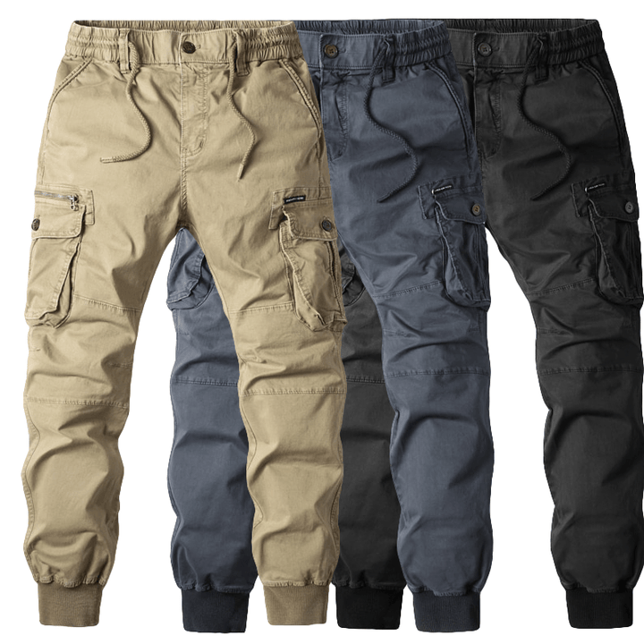 Men's Cargo Pants Leather Joggers Multi-Pocket Trousers