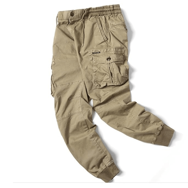 Men's Cargo Pants Leather Joggers Multi-Pocket Trousers