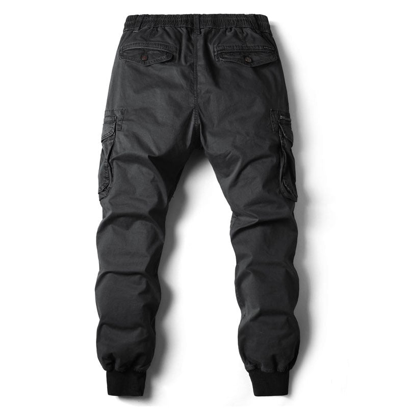Men's Cargo Pants Leather Joggers Multi-Pocket Trousers
