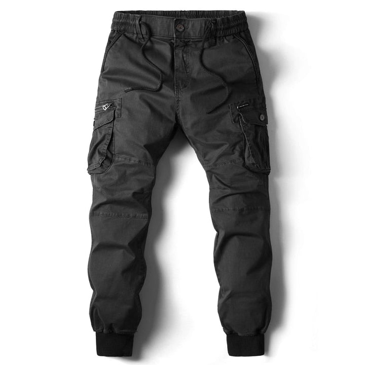 Men's Cargo Pants Leather Joggers Multi-Pocket Trousers