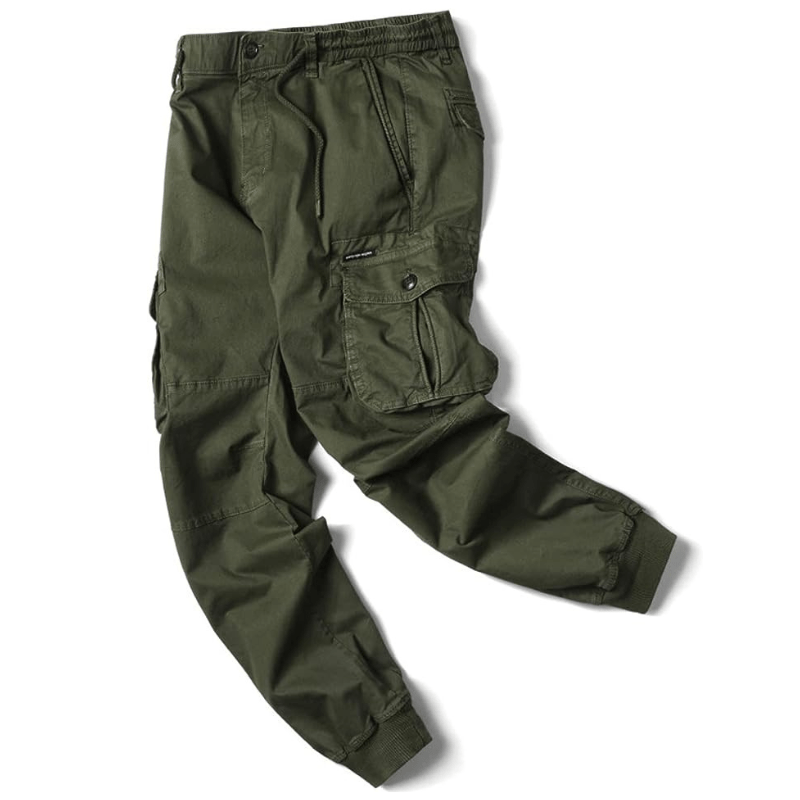 Men's Cargo Pants Leather Joggers Multi-Pocket Trousers