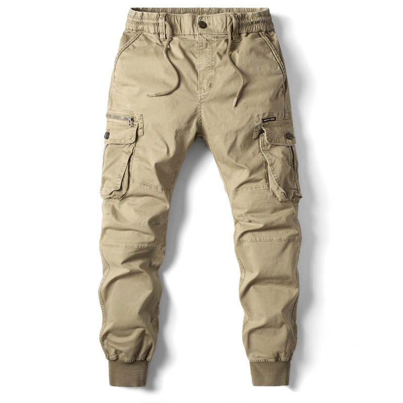 Men's Cargo Pants Leather Joggers Multi-Pocket Trousers