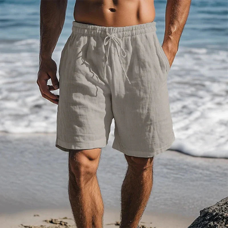 Short de bain pour homme en mélange de nylon, taille élastique avec cordon de serrage