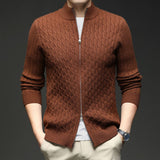 Men's Merino Wool Zip Up Cardigan Cable Knit Sweater Jacket