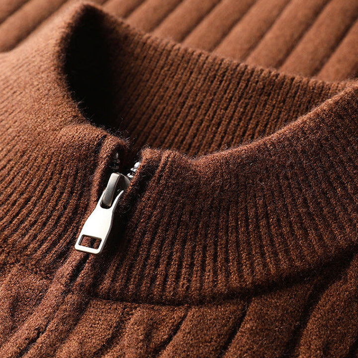 Men's Merino Wool Zip Up Cardigan Cable Knit Sweater Jacket