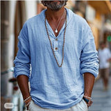 Chemise pour homme en lin à col montant et patte de boutonnage