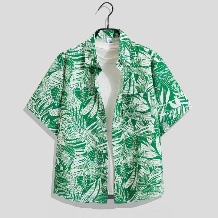 Chemise homme à manches courtes, col cubain, imprimé graphique, en mélange de viscose