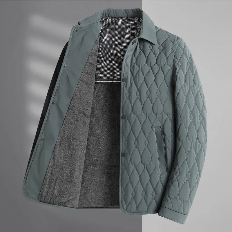 Men's Quilted Fleece Collar Jacket Lightweight Padded Shacket