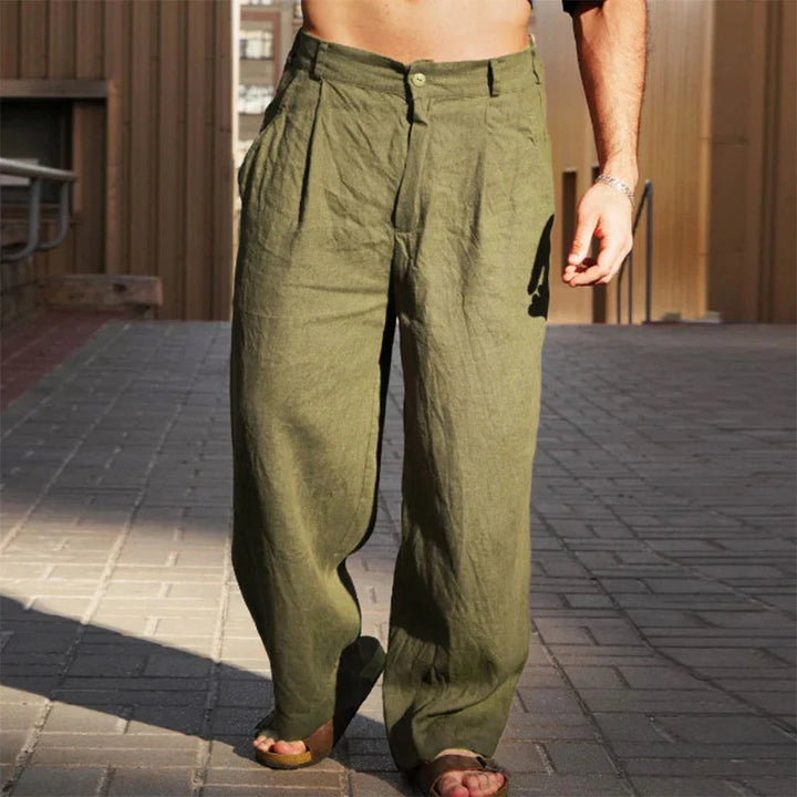 Men's Linen Wide Leg Trousers Loose Fit Pleated Casual Pants