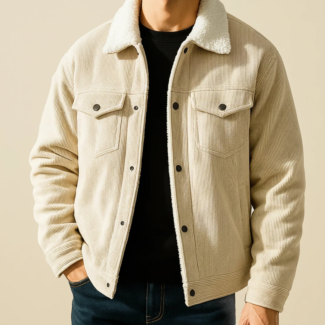 Men's Fleece Corduroy Trucker Jacket Lined Outerwear Coat