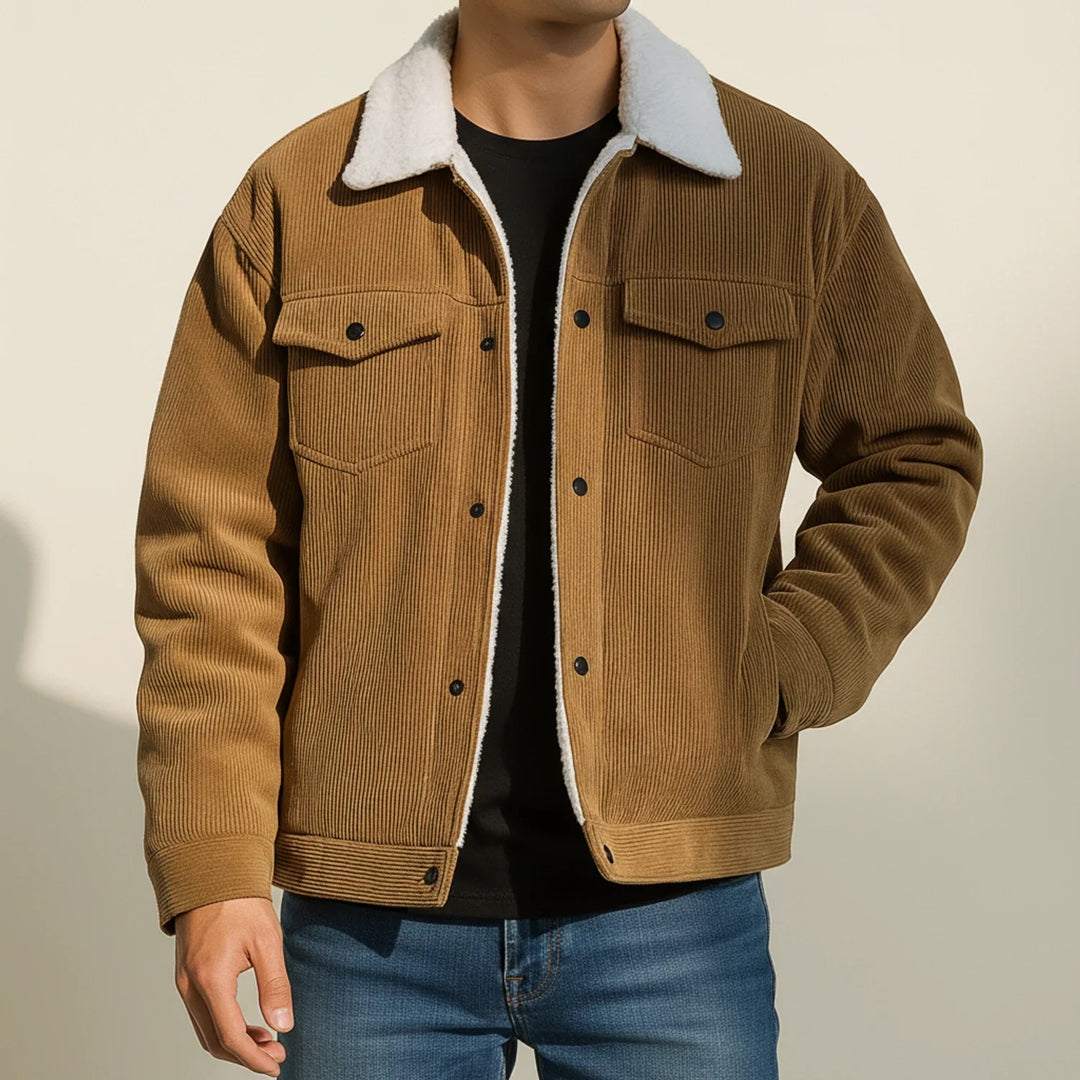 Men's Fleece Corduroy Trucker Jacket Lined Outerwear Coat