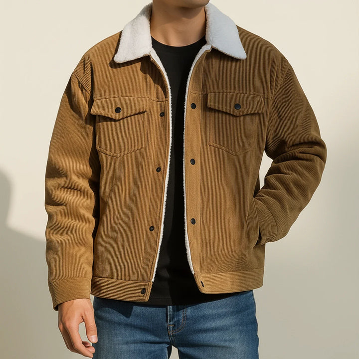 Men's Fleece Corduroy Trucker Jacket Lined Outerwear Coat
