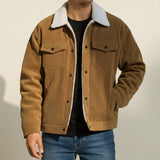 Men's Fleece Corduroy Trucker Jacket Lined Outerwear Coat