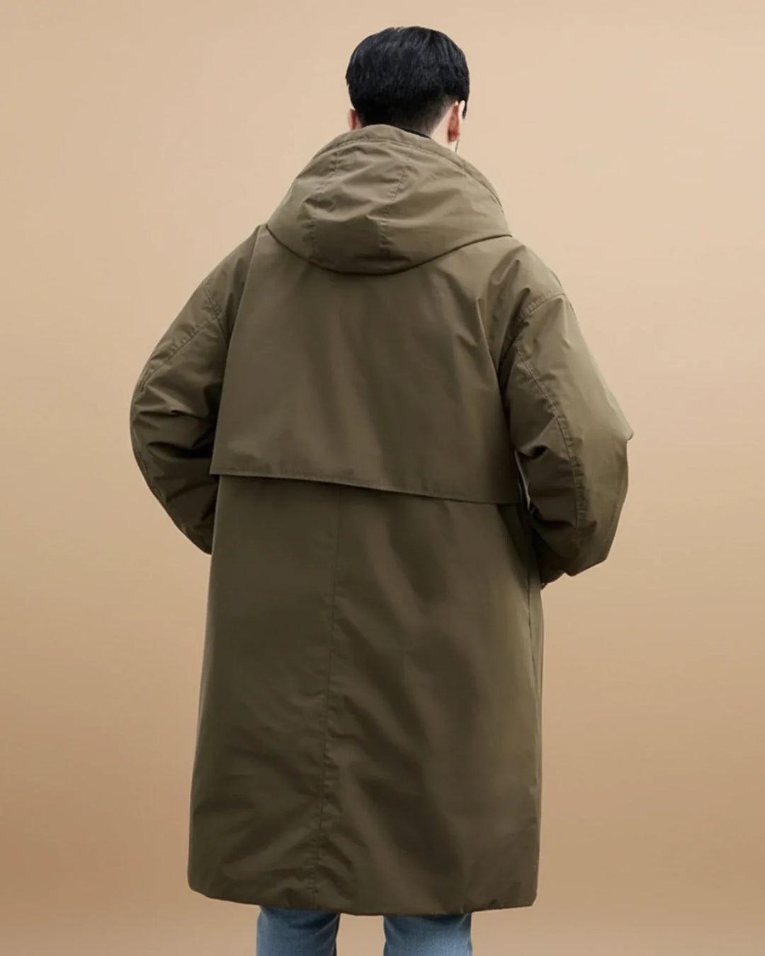Parka longue pour homme en mélange de laine avec capuche et coupe trench